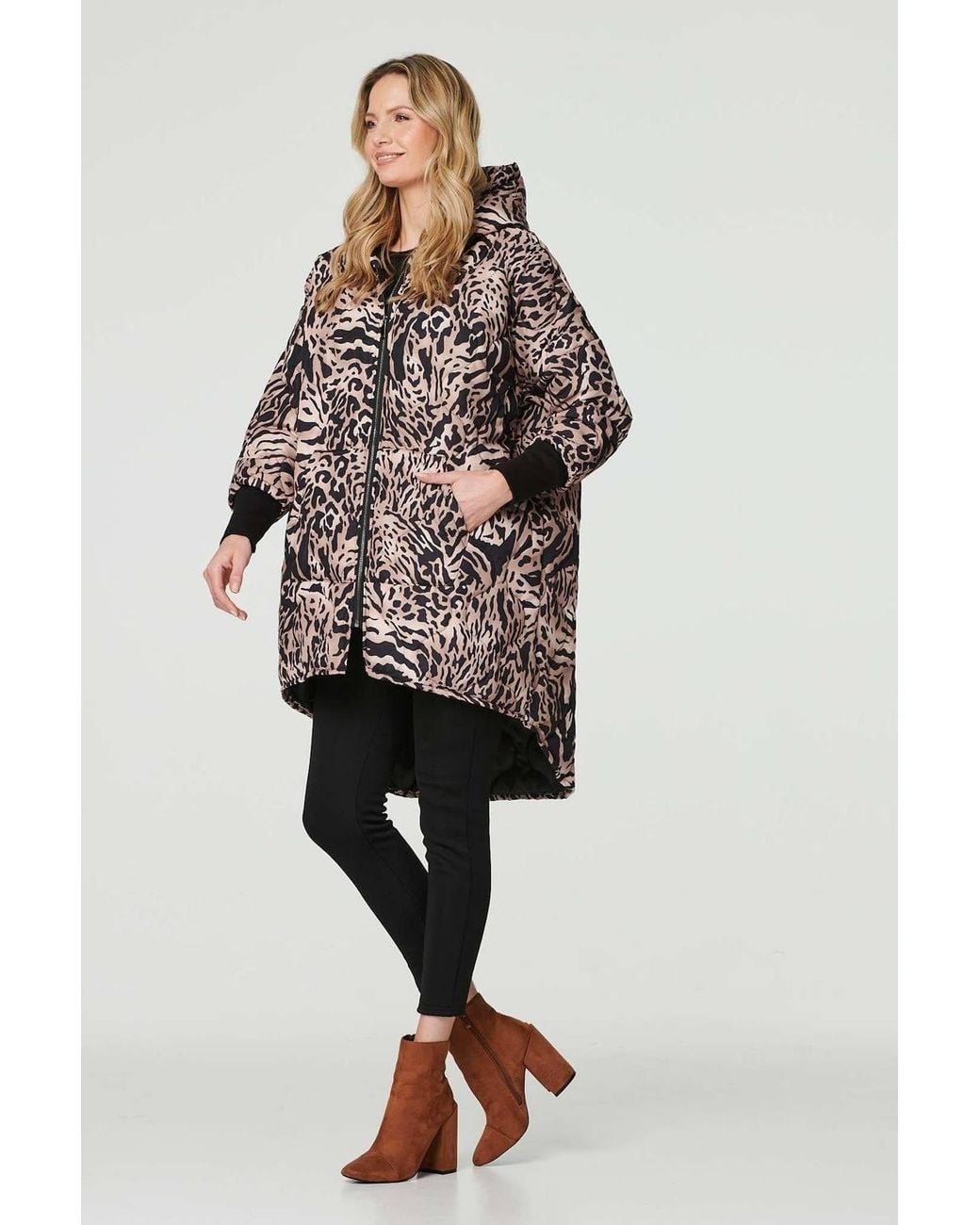 Izabel London Blue Printed Zip Front High Low Coat