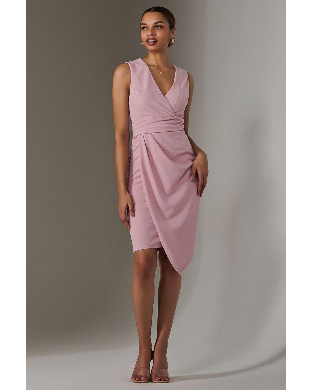 Jolie Moi Pink Sleeveless Wrap Front Midi Dress