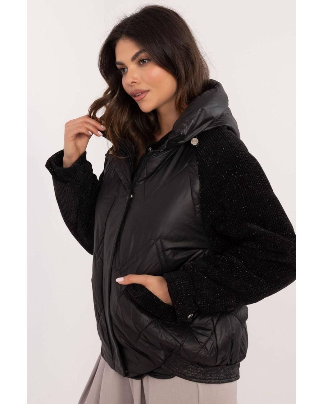 Love Lace Black Winter Hooded Quilted Jacket With Pockets & Zip