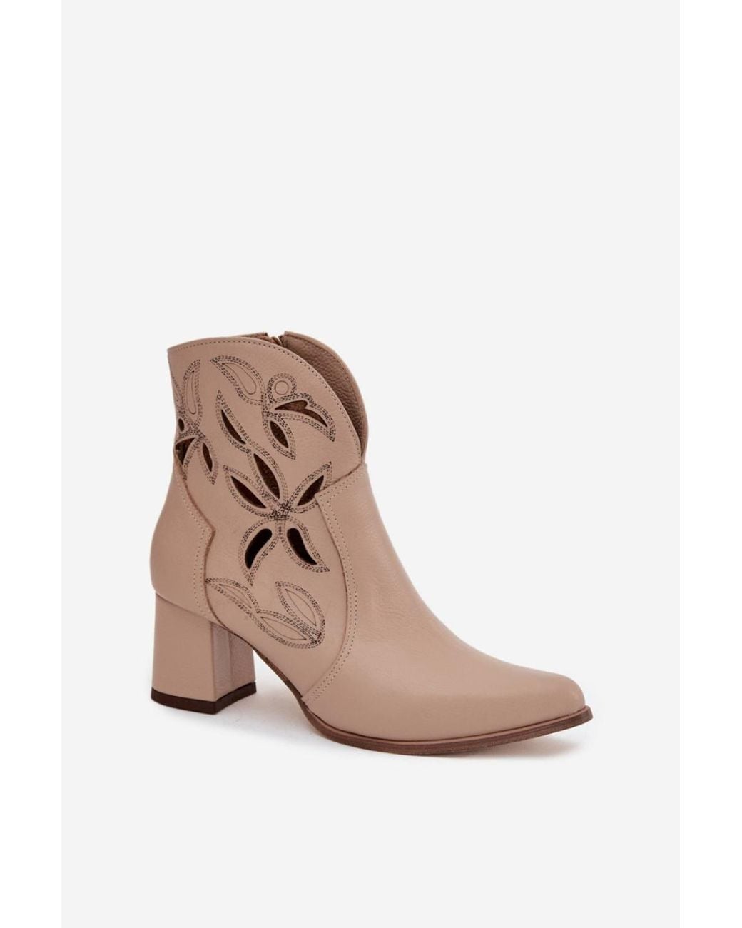 Love Lace Natural Everyday Pointed Toe Heeled Boots With Zip