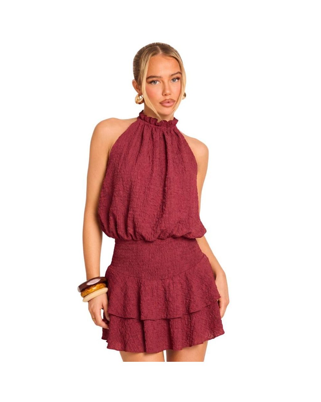Rebellious Fashion Brown Textured Flippy Playsuit