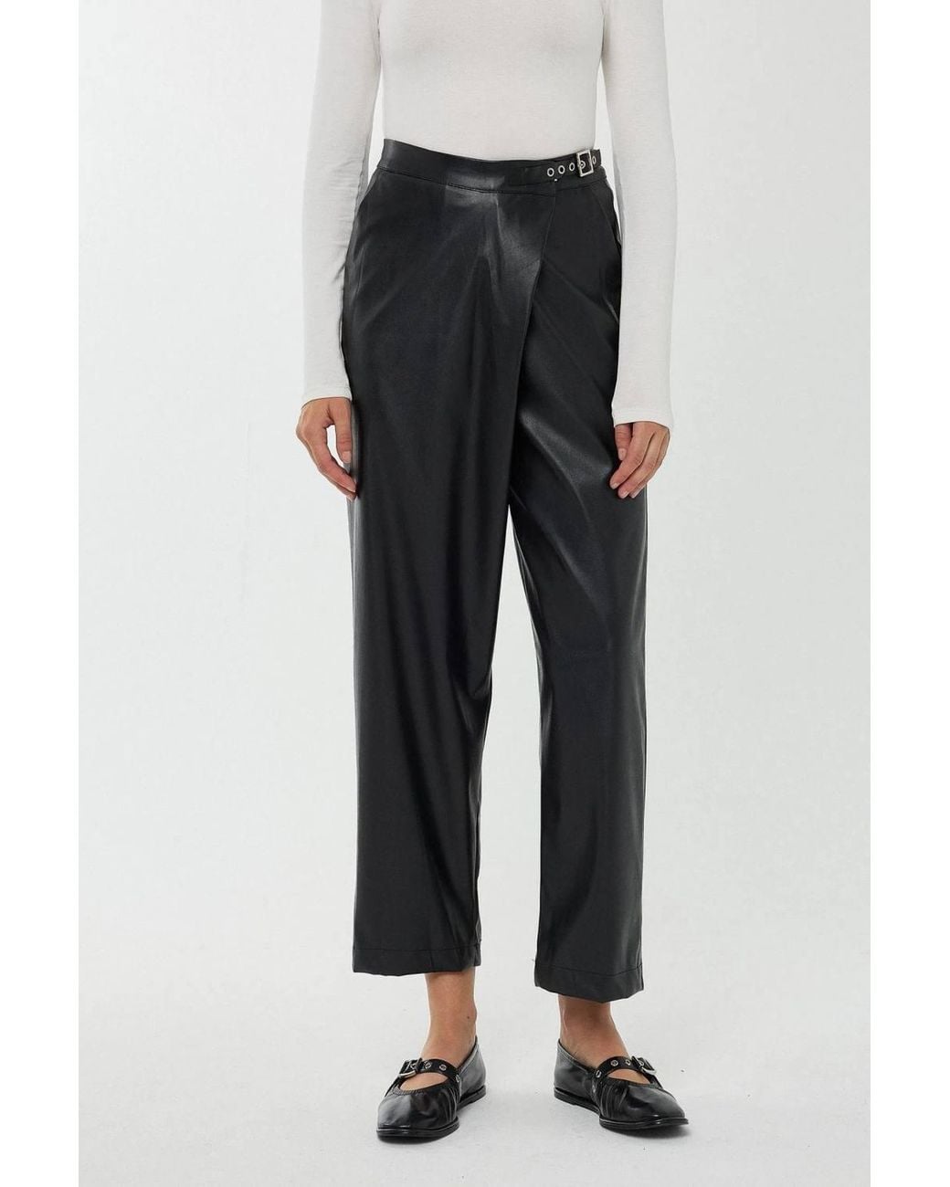 Hiccup Black High Waist Faux Leather Short Leg Pants