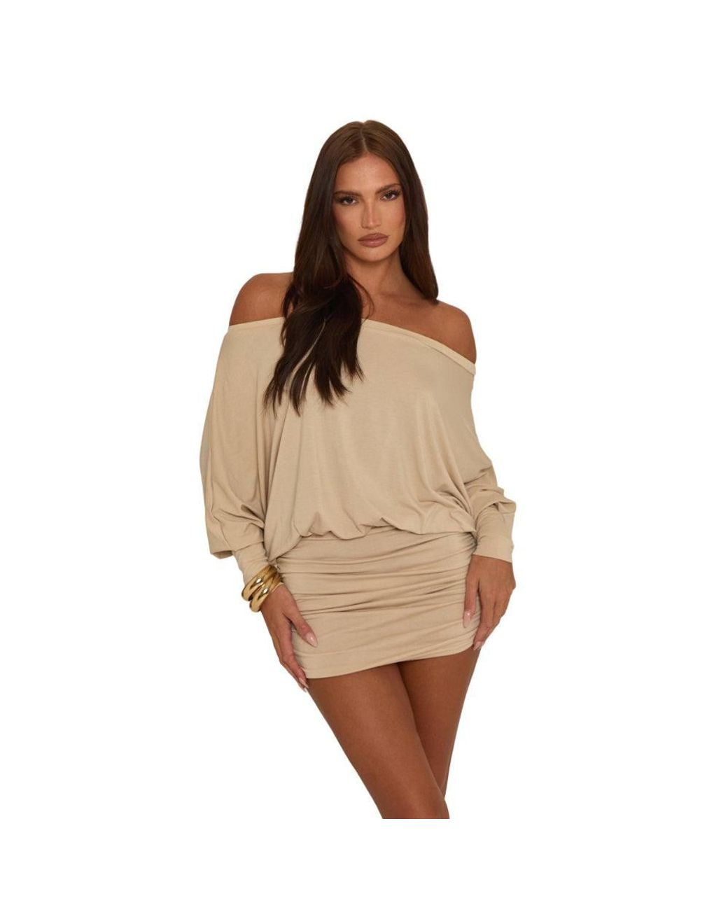 Rebellious Fashion Yellow Batwing Bardot Mini Dress