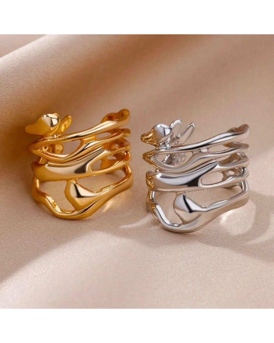 The Colourful Aura Brown Abstract Fluid Wrap Wide Adjustable Band Or Ring