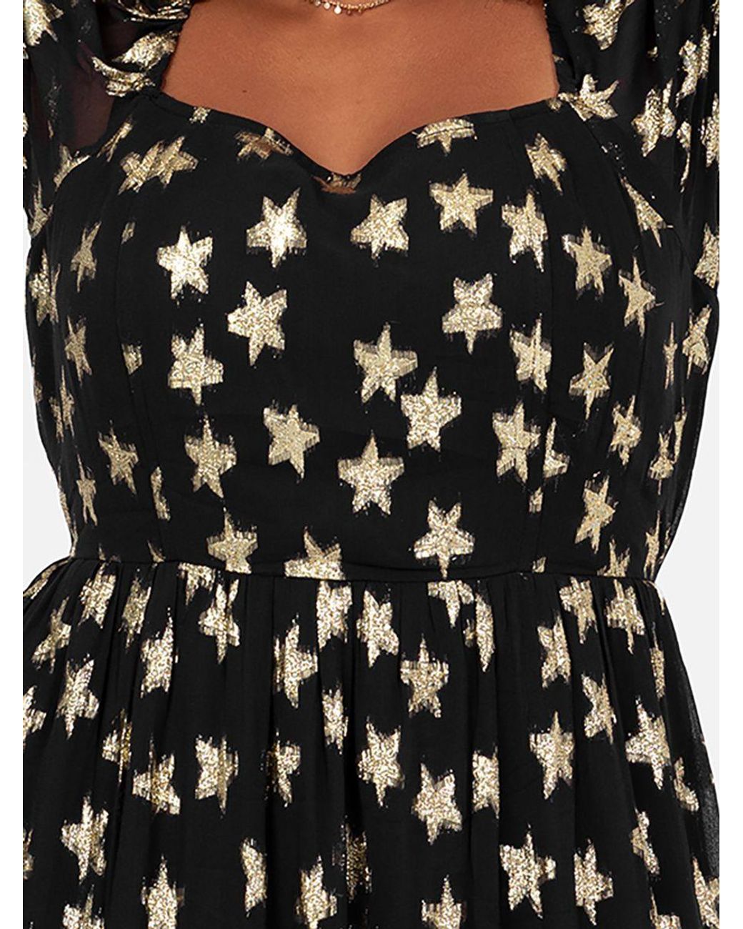 Lovedrobe Black Starry Square Neck Midi Dress