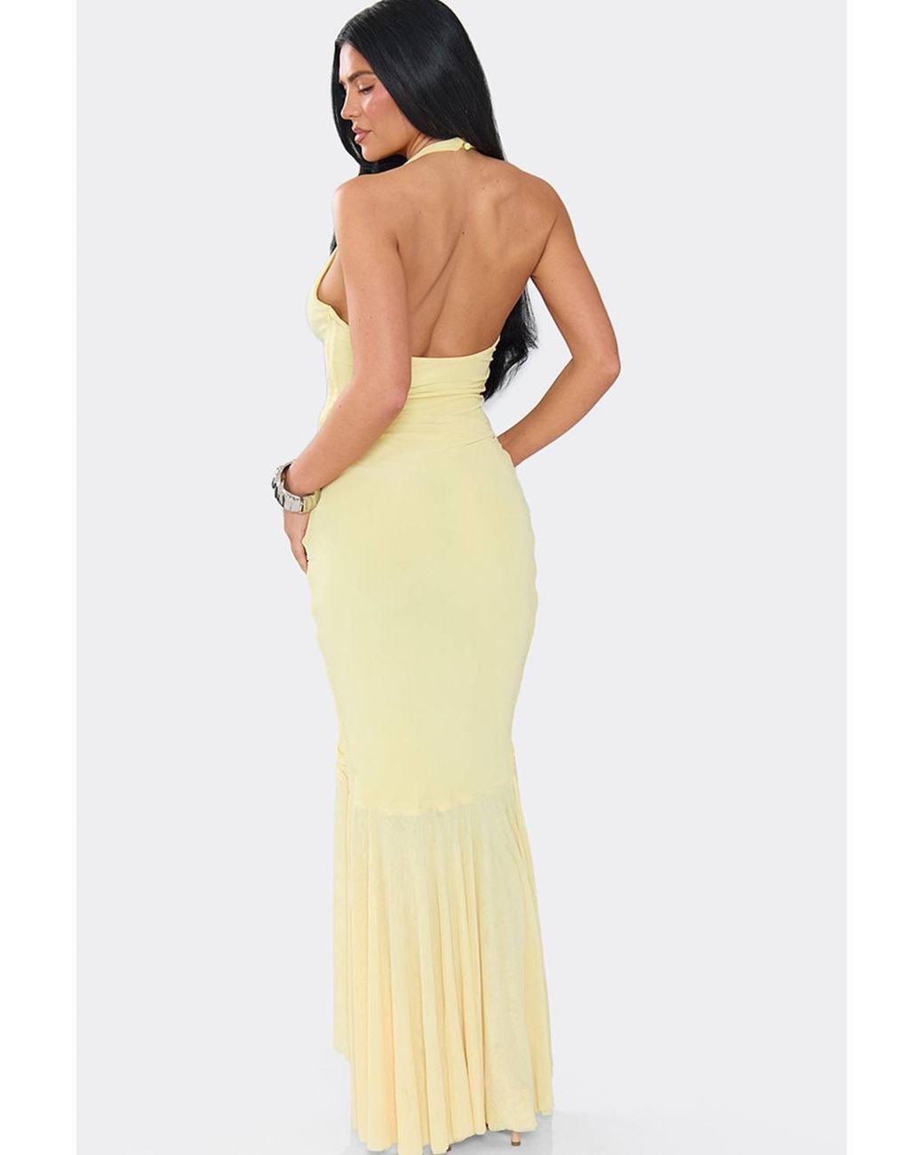 EGO Metallic Sleeveless Ruched Mesh Maxi Dress