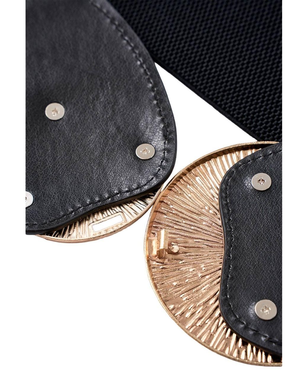 MODISHION Black Wide Elastic Waist Cinch Belt With Alloy Interlocking Buckle