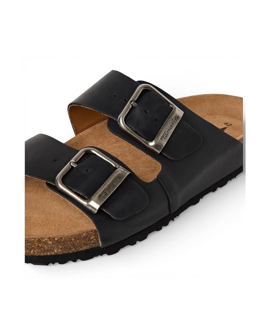 Infinity Leather Black Tamaris Leather Slip-On Footbed Slipper Sandals for men