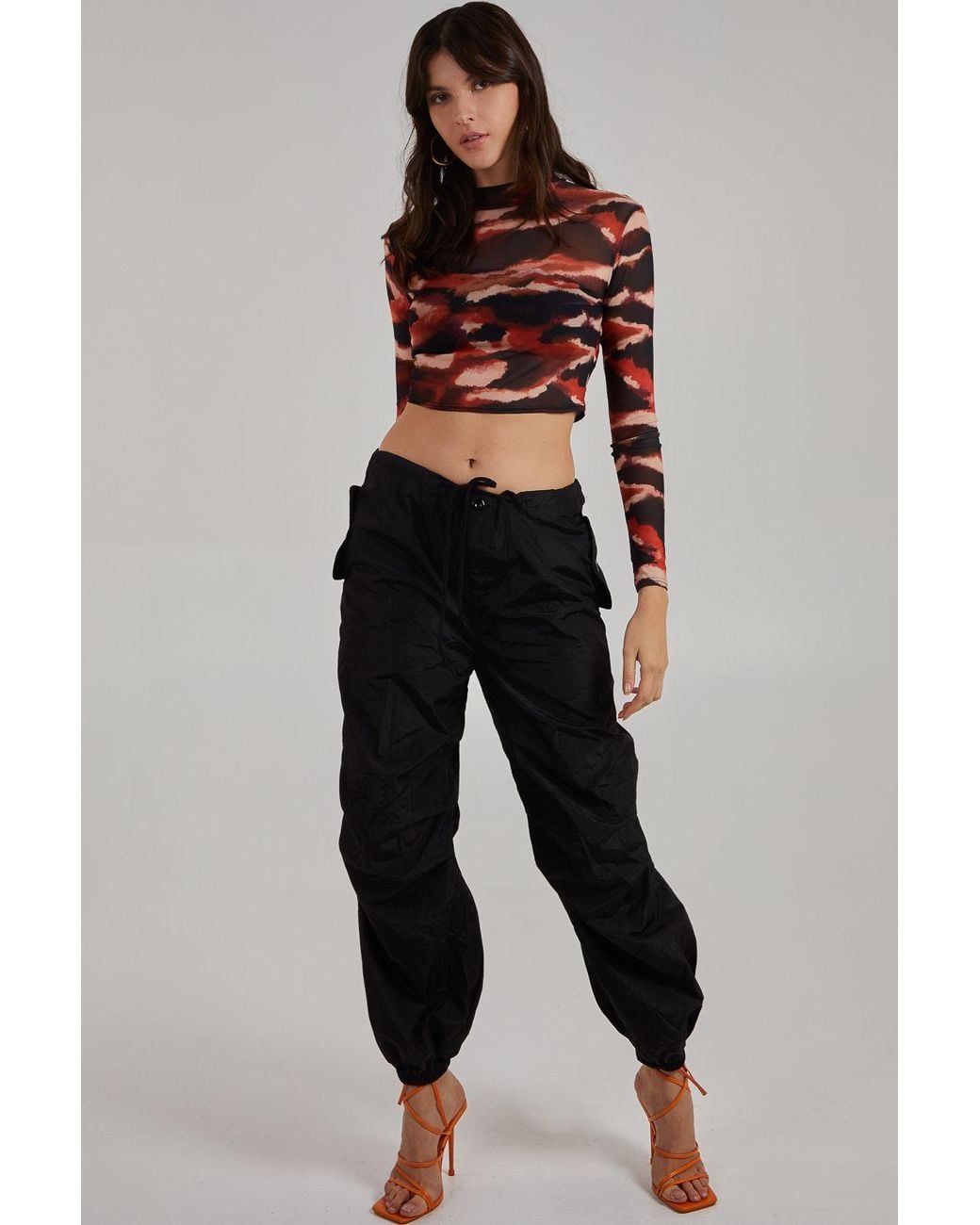 Pink Vanilla Black Smudge Print Mesh Long Sleeve Top