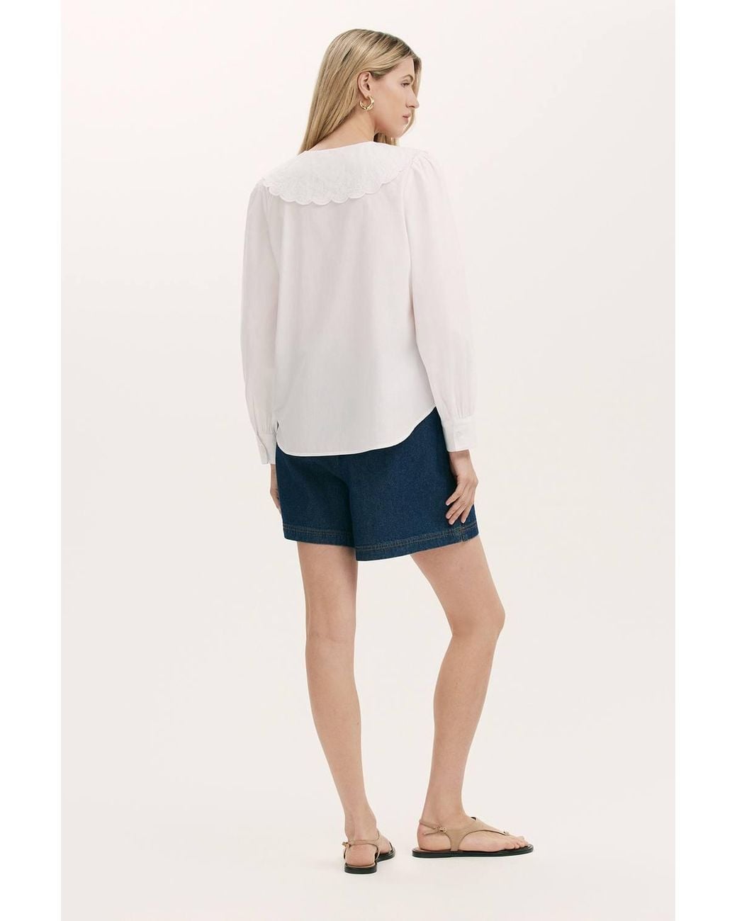 Finery London White Ansley Embroidered Collar Cotton Shirt