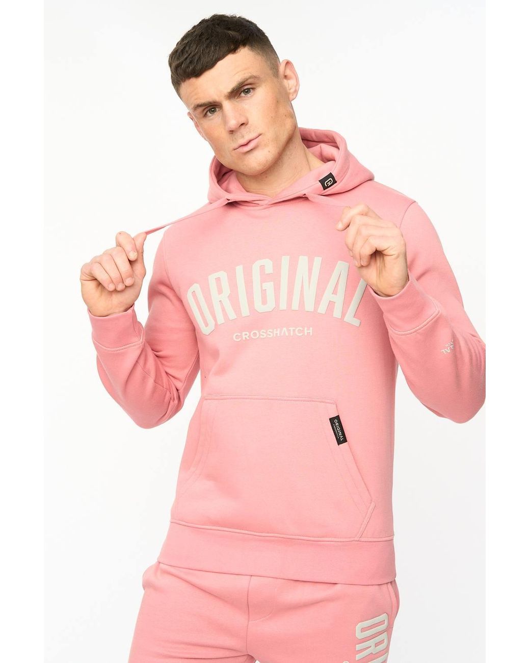 Crosshatch Pink Kensby Overhead Hoodie With Puff Print Branding for men