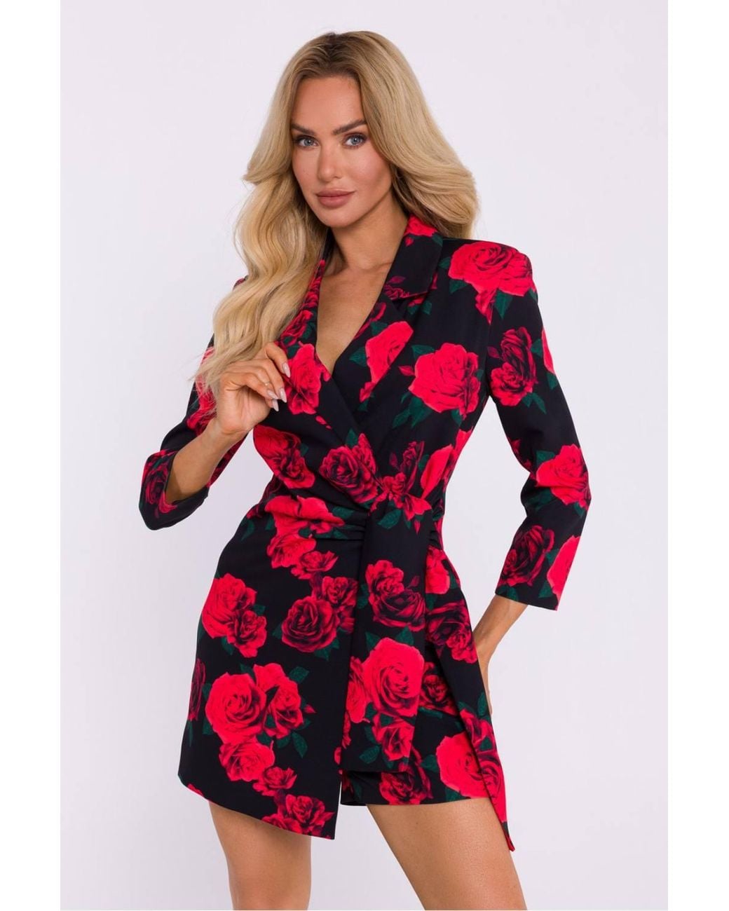 Love Lace Printed Collared Long Sleeve Playsuit