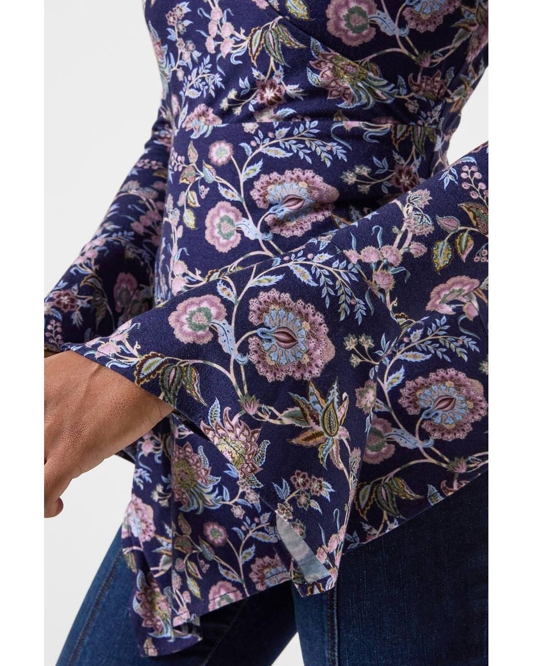 Joe Browns Blue Floral Jersey Wrap Top With Flute Sleeve