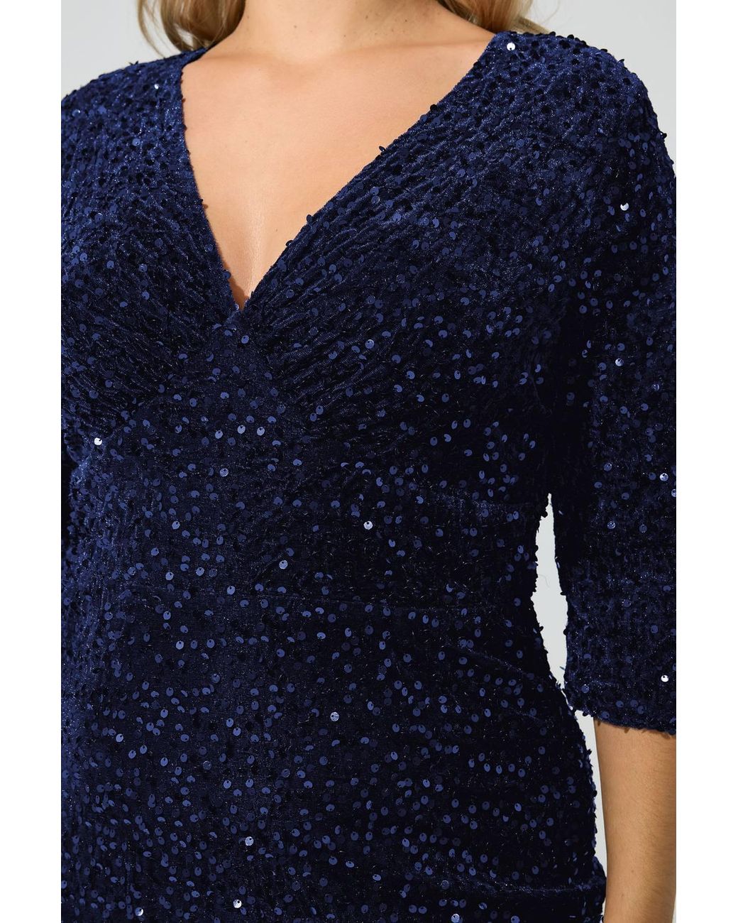 Yours Blue Sequin Velvet Dress