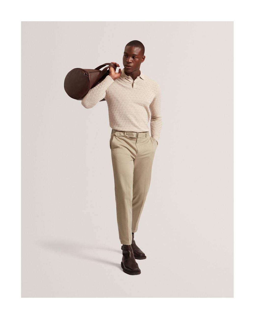 Ted Baker Natural Gaten Long Sleeve T Stitch Polo Shirt for men