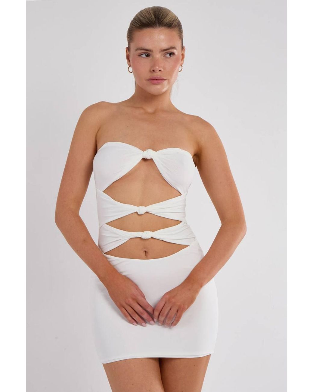 Stylewise White Cut Out Knot Front Bandeau Mini Dress