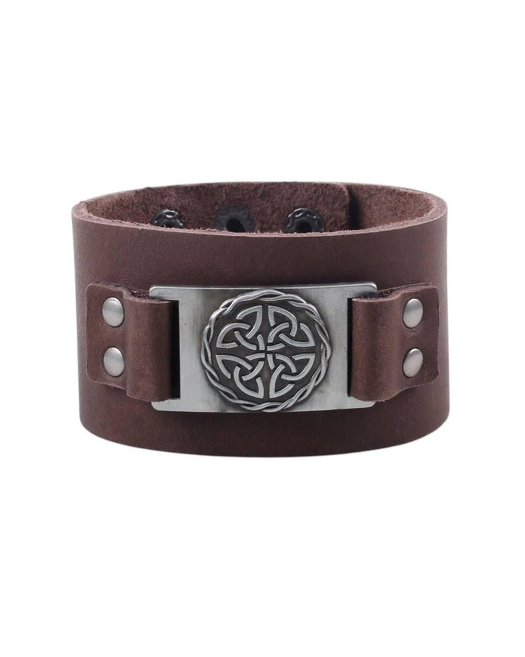 KDMD Brown Celtic Shield Knot Leather Cuff Bracelet