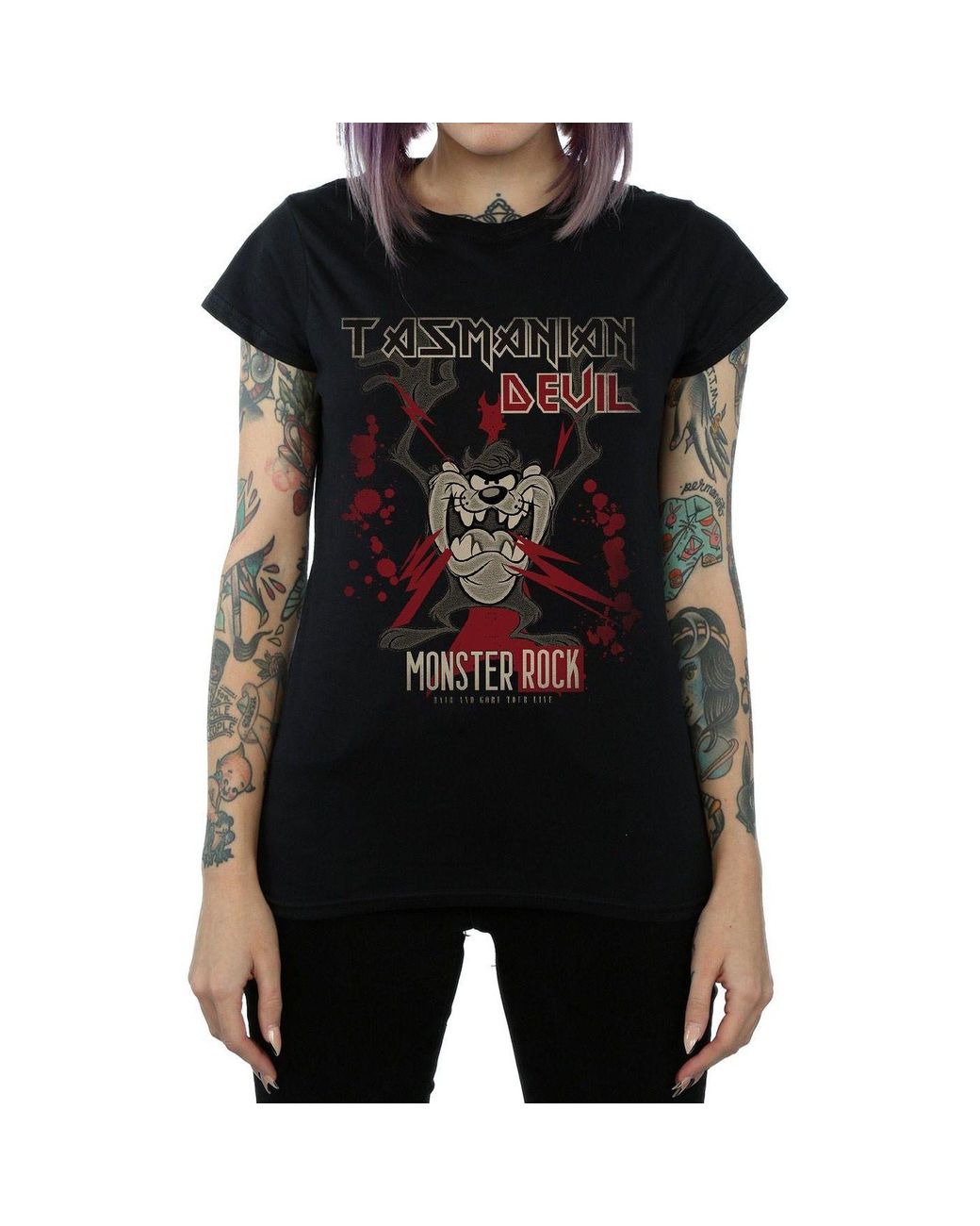 Looney Tunes Black Monster Rock Tasmanian Devil Cotton T-Shirt