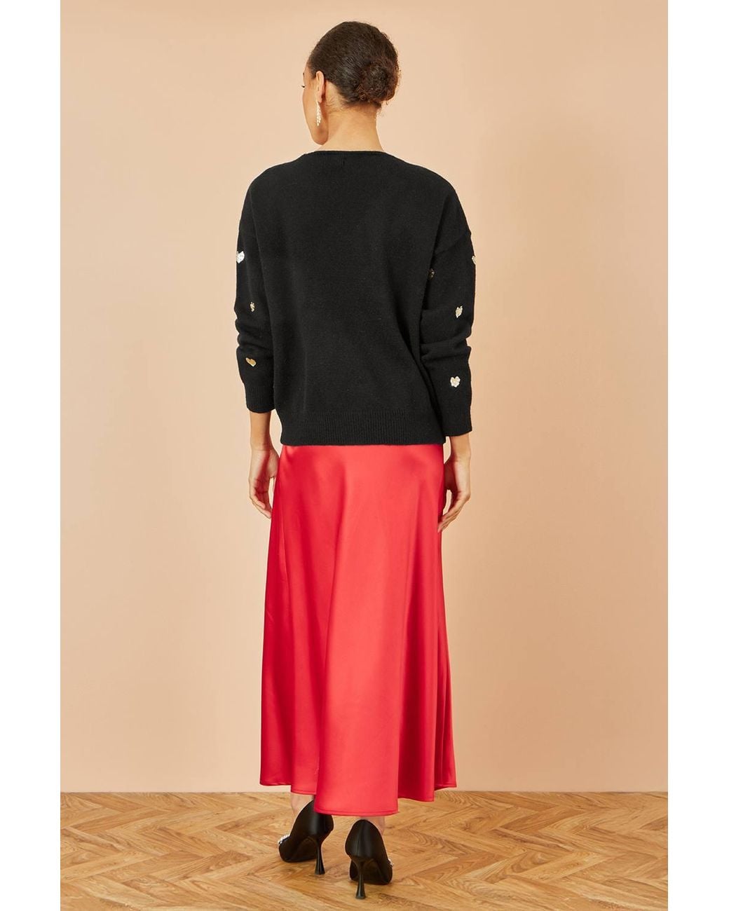 Yumi' Black Sequin Heart V Neck Jumper