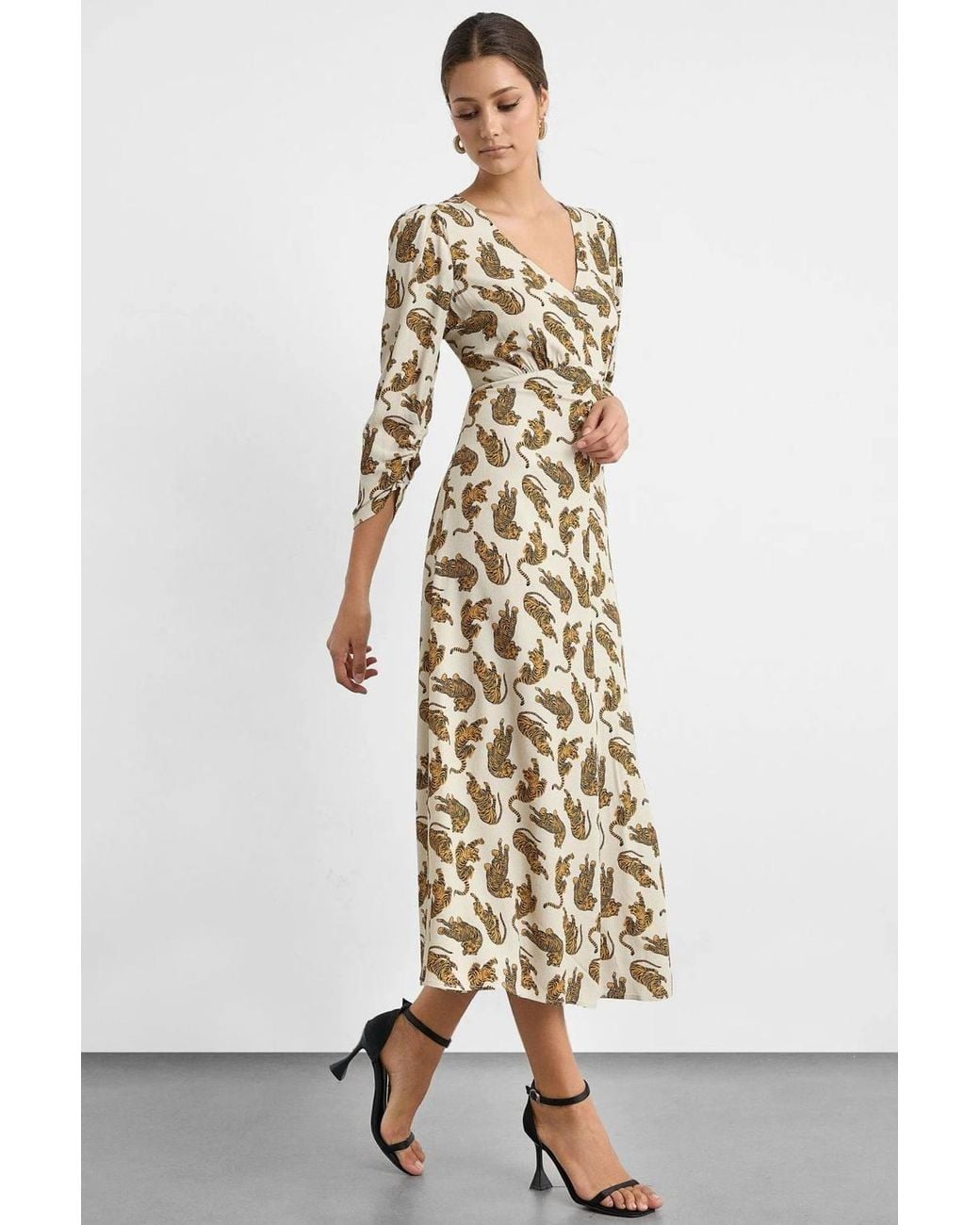 Hiccup Metallic Printed Maxi Dress With V-Neck & Ruched Back