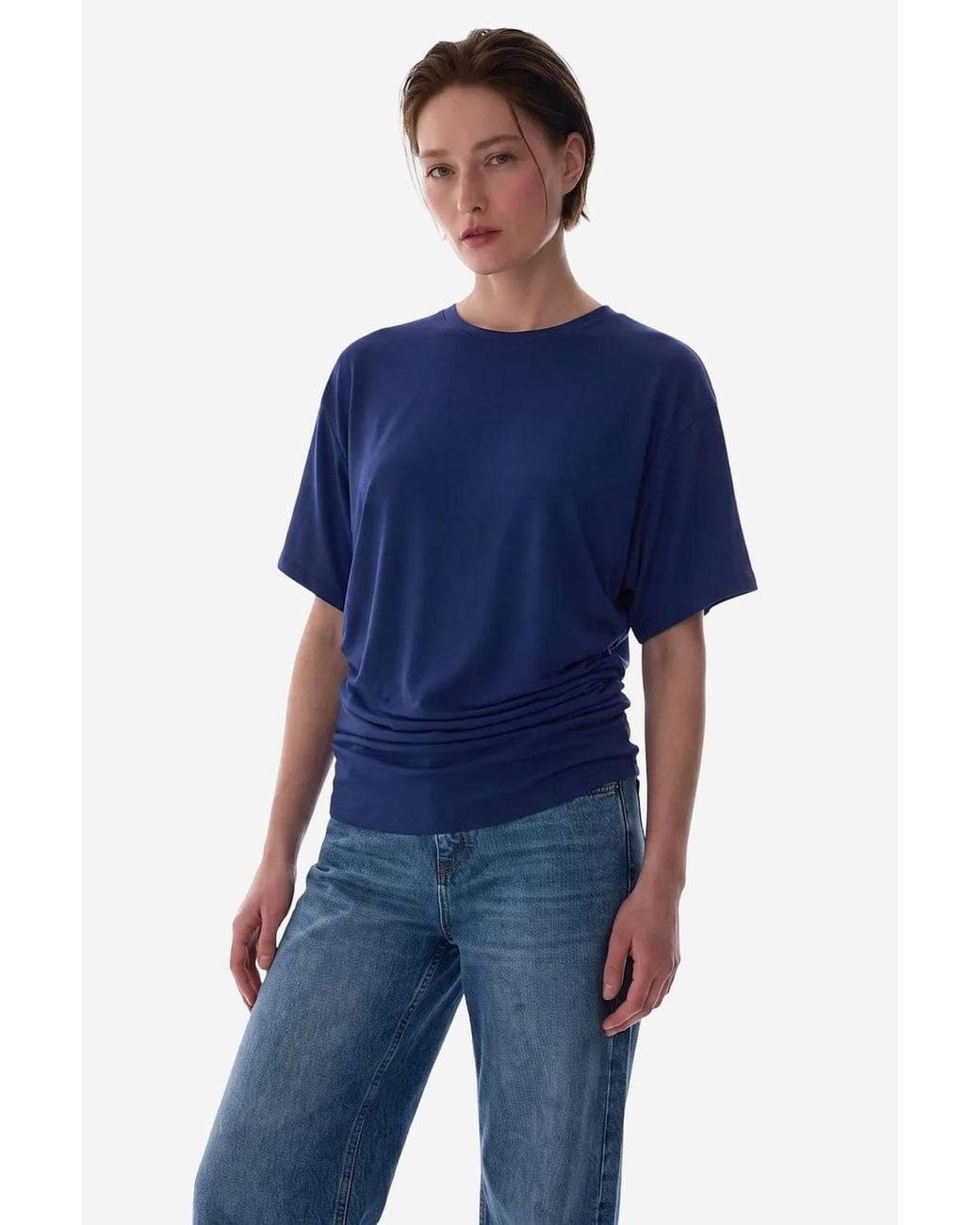 Penti Blue Modal Waist Detail Textured T-Shirt With Gathers
