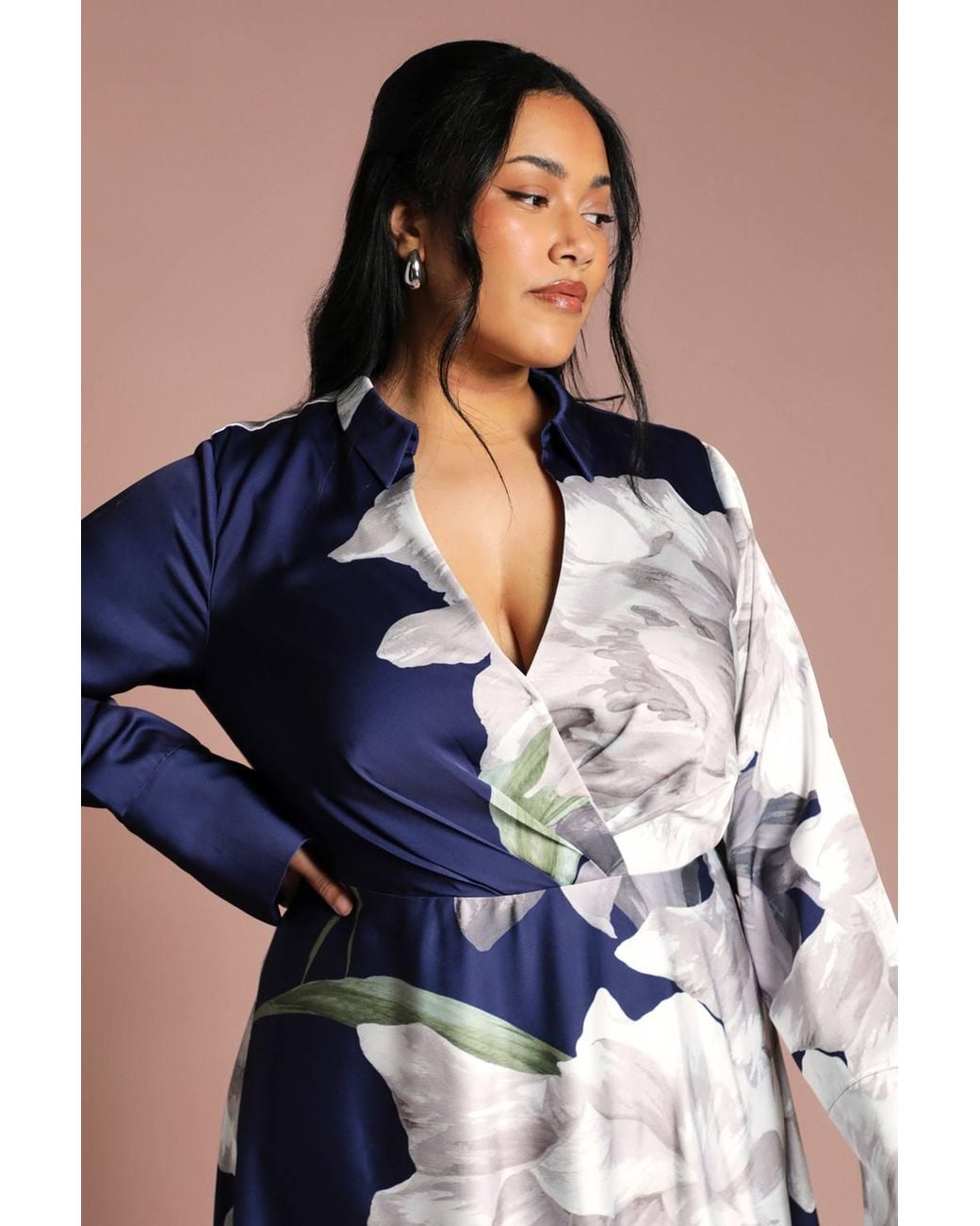 Coast Blue Plus Placement Print Wrap Front Maxi Gown