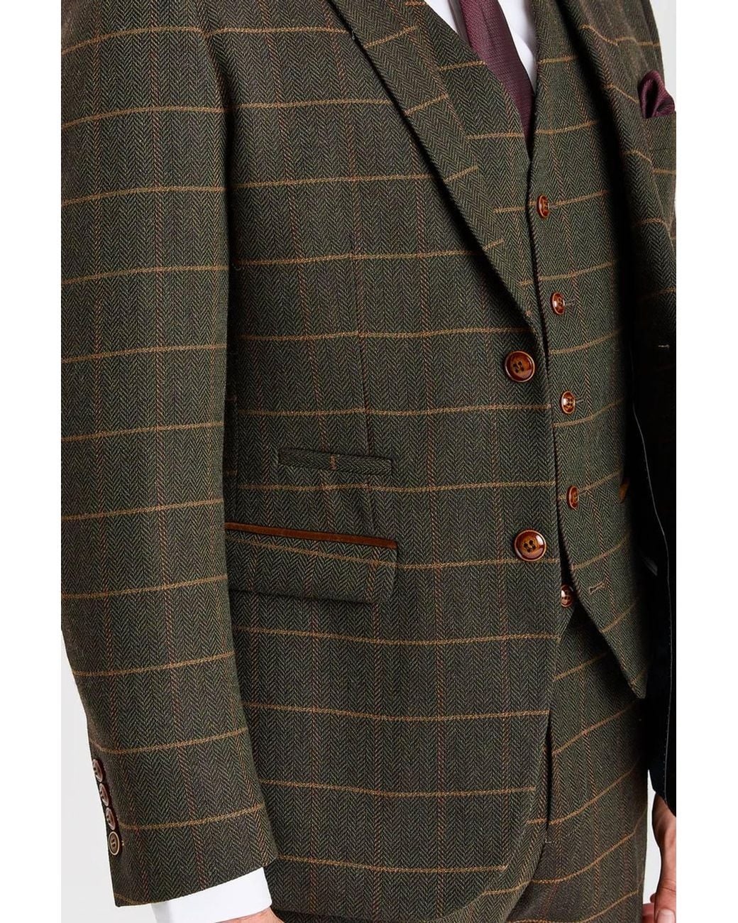 Paul Andrew Gray 3 Piece Herringbone Check Wool Blend Tweed Suit for men
