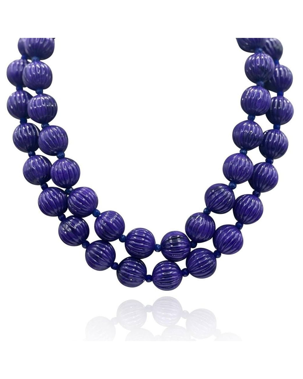Michael Nash Jewelry Blue Vicenza Amethyst Resin Carved Sixteen & Melon Bead Necklace