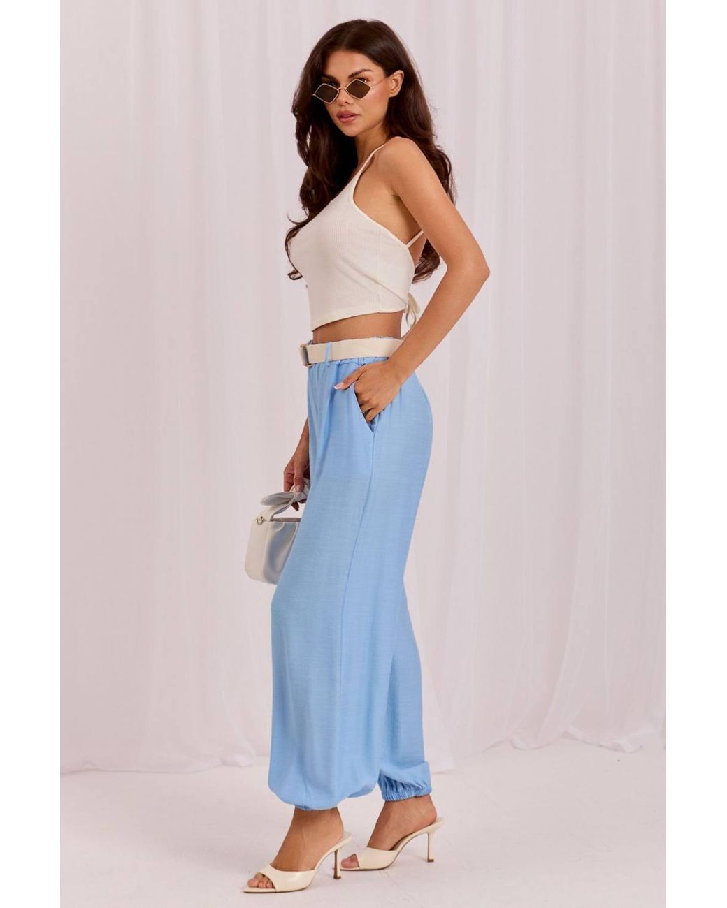 Love Lace Blue Viscose High Waisted Classic Tailored Trousers