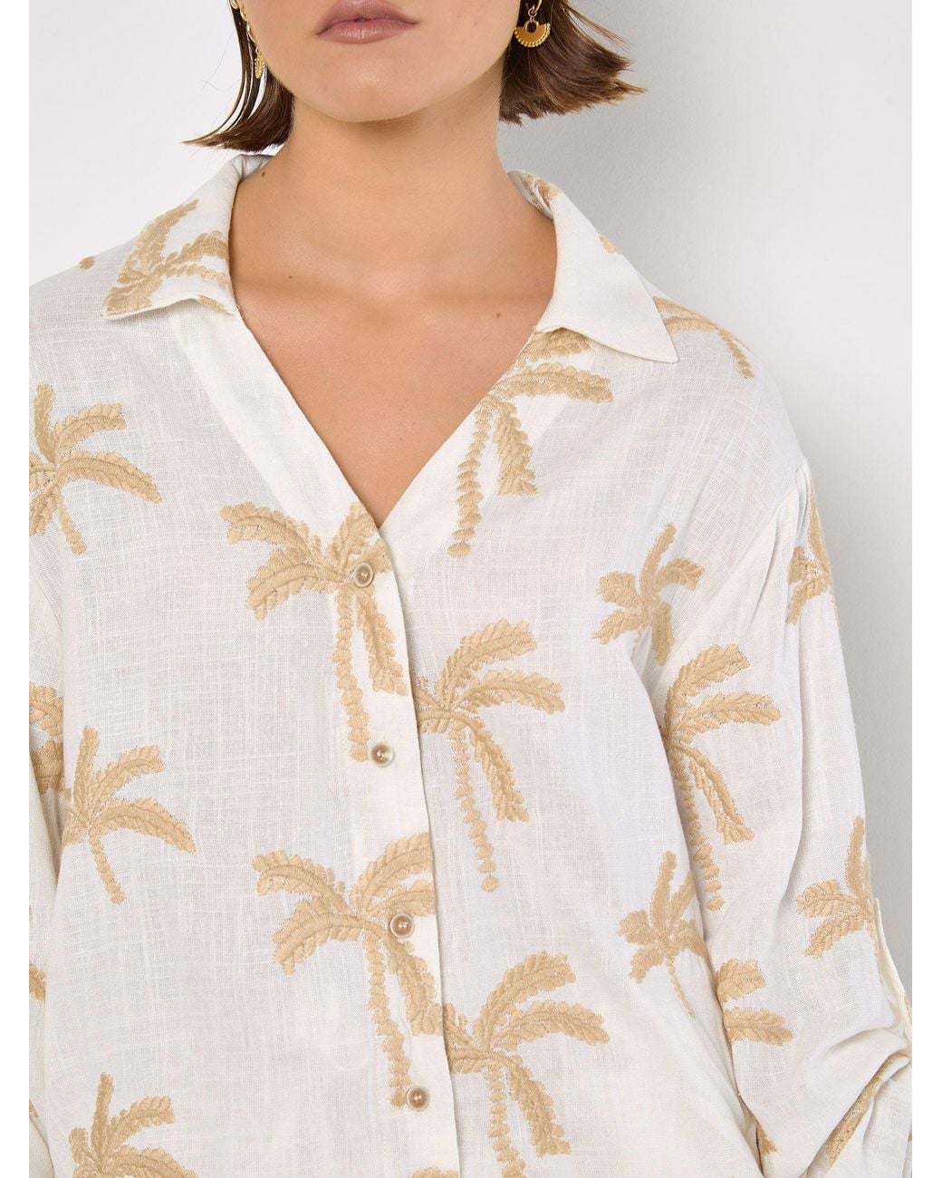 Apricot Natural Embroidered Palm Trees Shirt