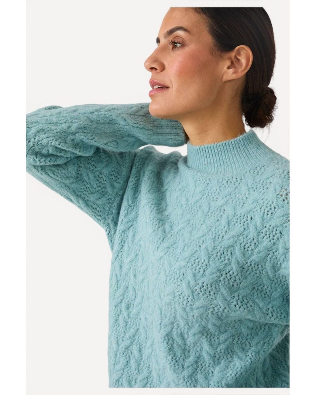 DAMART Blue Thermolactyl Cable Funnel Neck Jumper, Regular Fit, Knitted