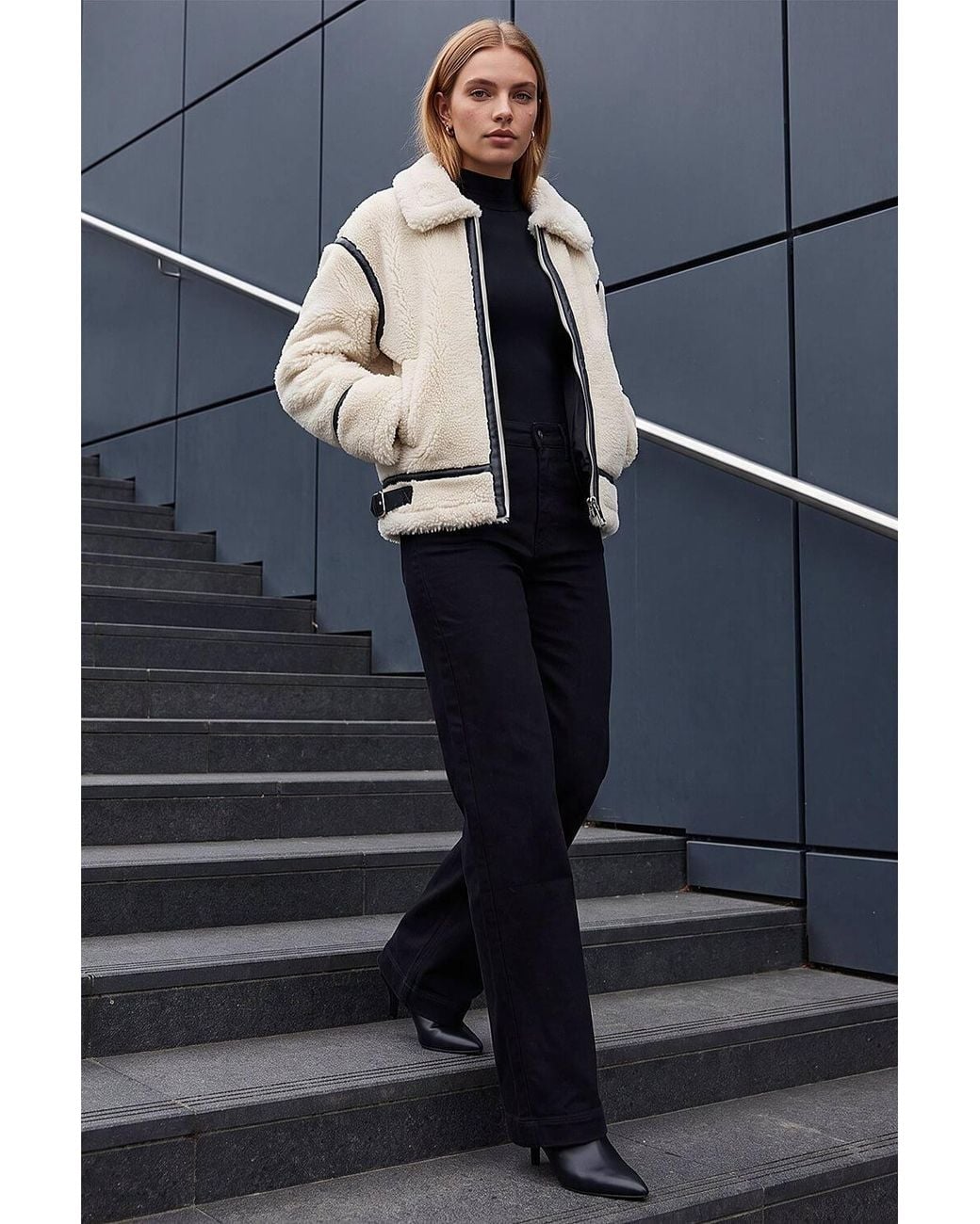 Roman Natural Borg Aviator Coat