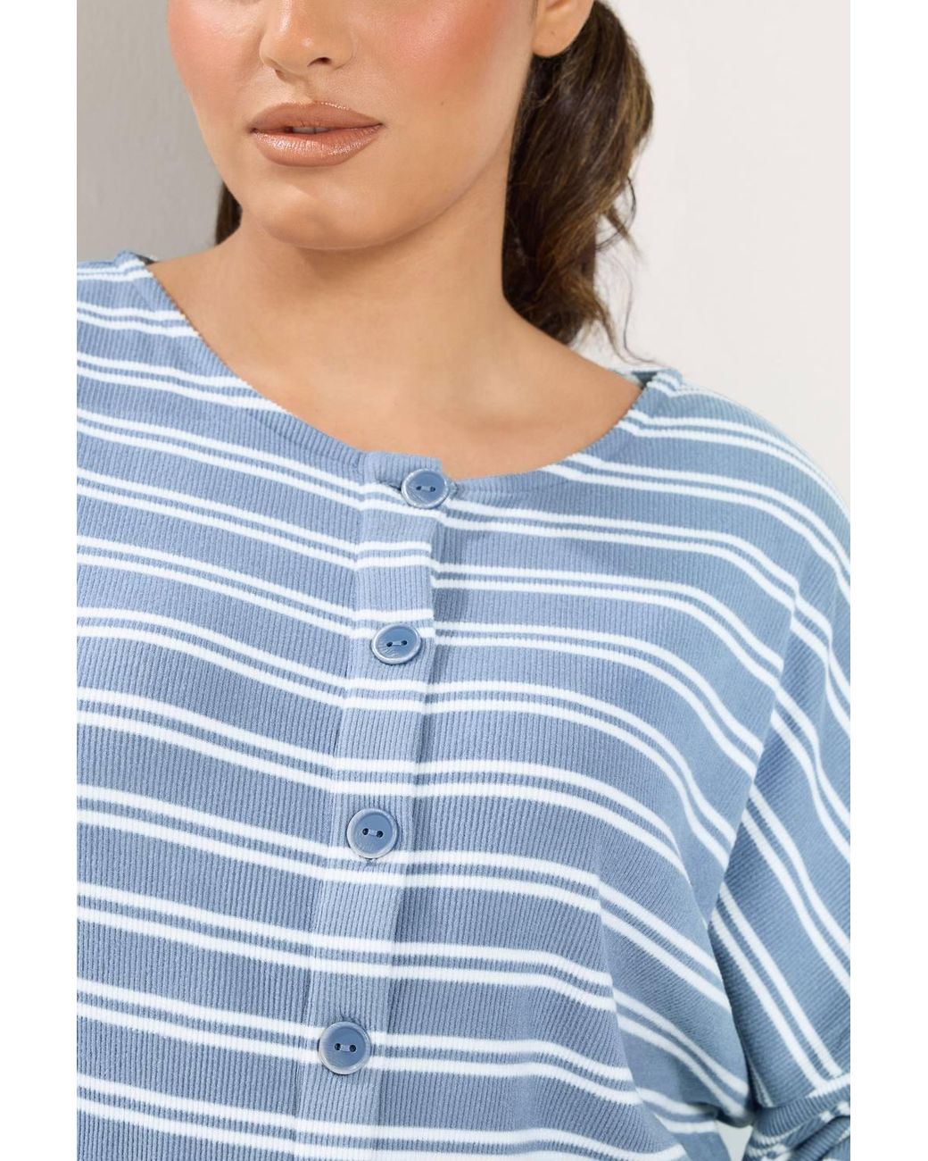 Yours Blue Striped Button Up Long Sleeve Top