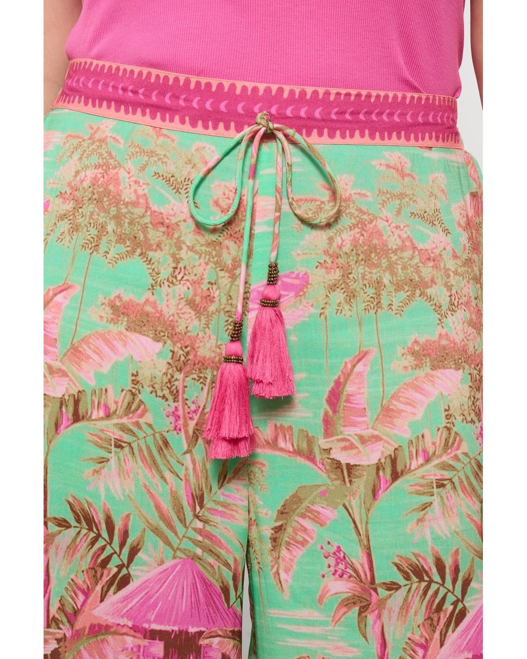 Joe Browns Pink Printed Wide Leg Trousers With Tassel Tie Detail