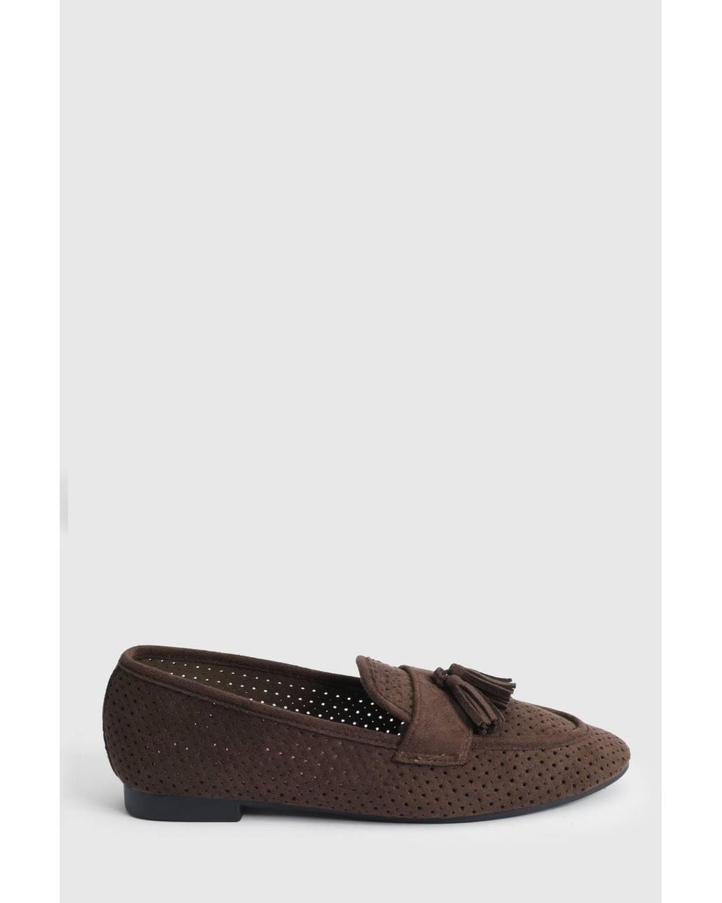 Oasis Brown Carmen Faux Suede Cutwork Tassel Soft Loafers