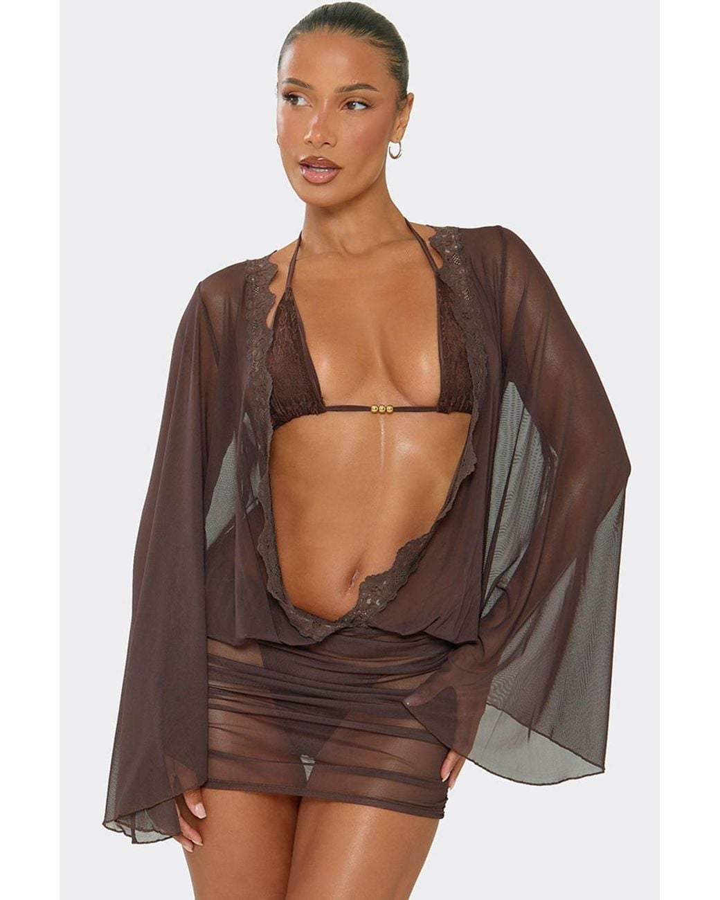 EGO Brown Lace Trim Mini Dress