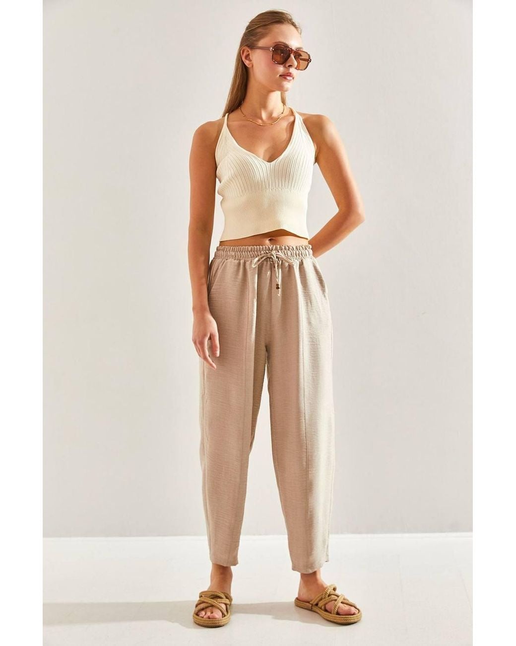 Bianco Lucci Natural Relaxed Fit Pants
