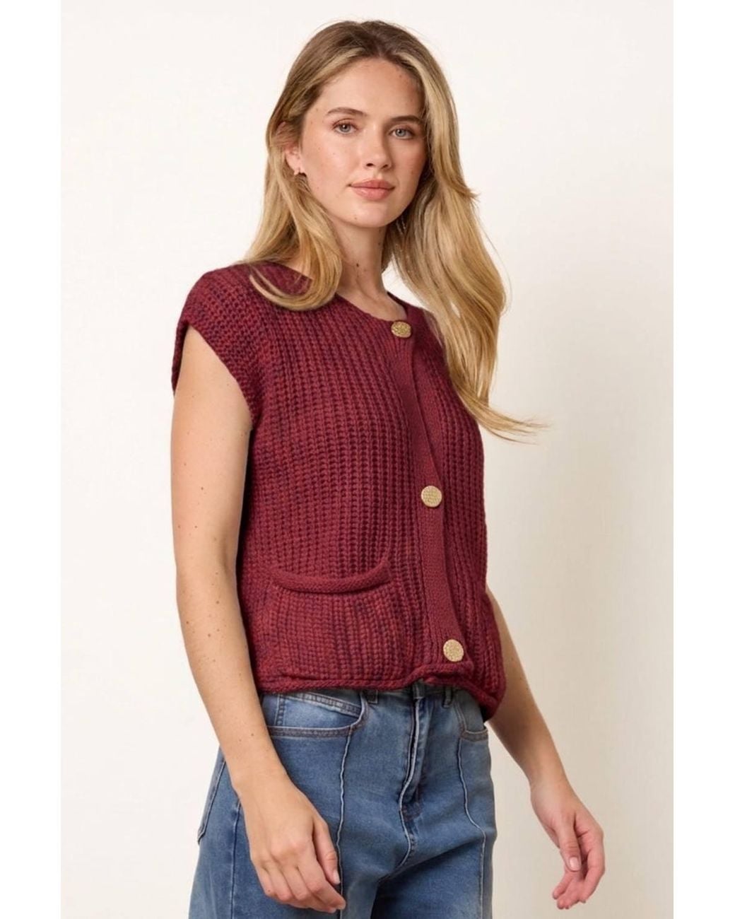 Blue Vanilla Red Sleeveless Round Neck Waist-Coat