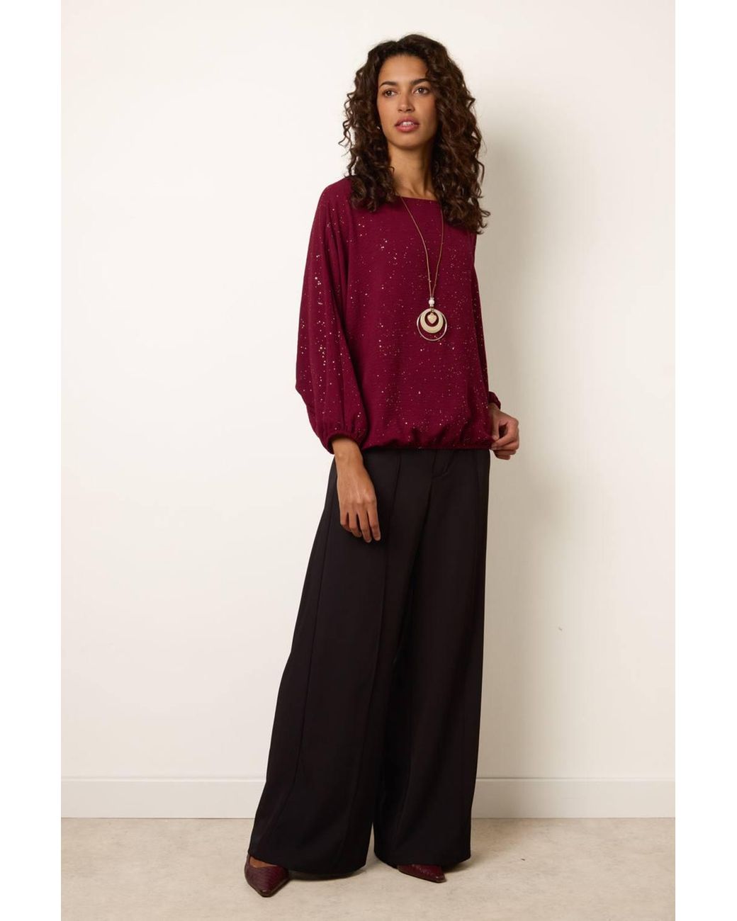 Blue Vanilla Red Long Sleeve Round Neck Blouse