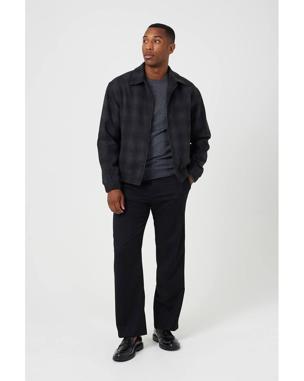 Brave Soul Gray Faux Wool Checked Jacket for men