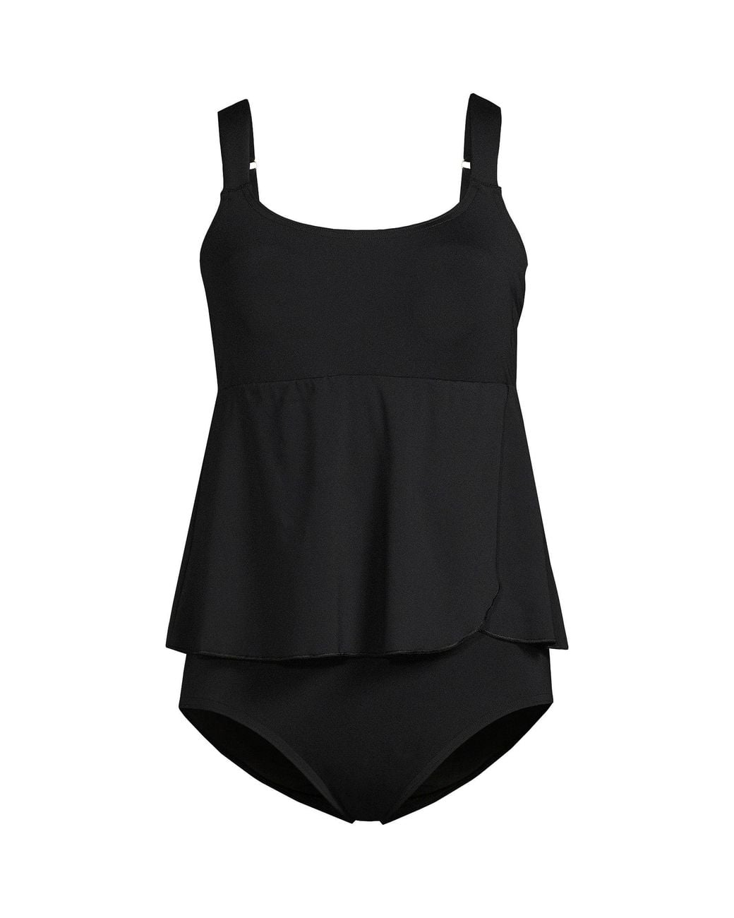 Lands' End Black Smoothing Flutter Fauxkini Swimsuit