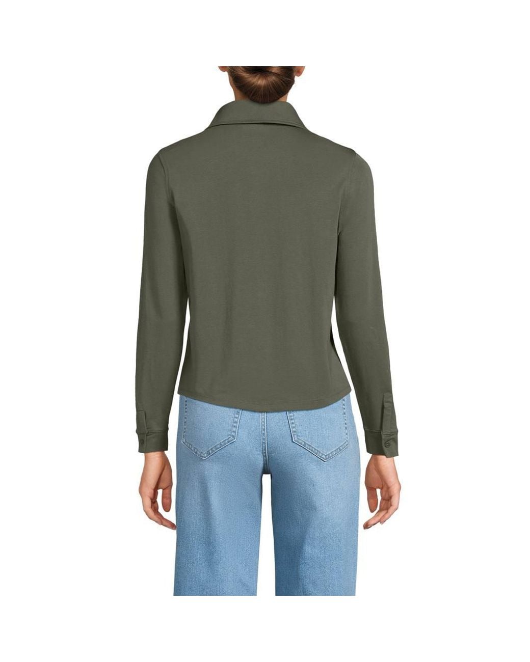 Lands' End Green Long Sleeve Supima Cotton Buttonfront Top