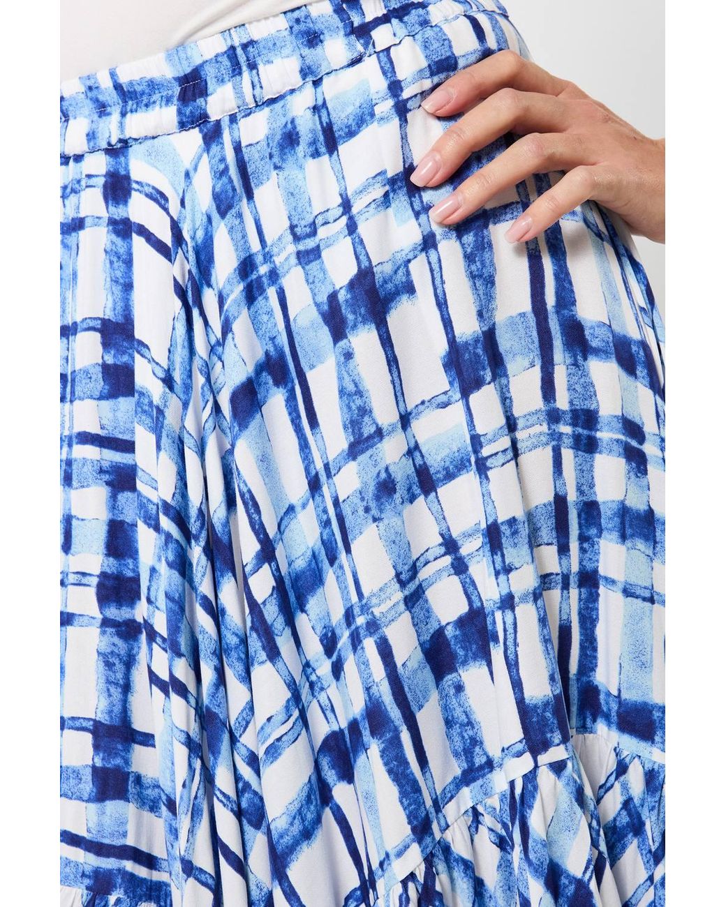 Joe Browns Blue Check Print Hanky Hem Maxi Skirt