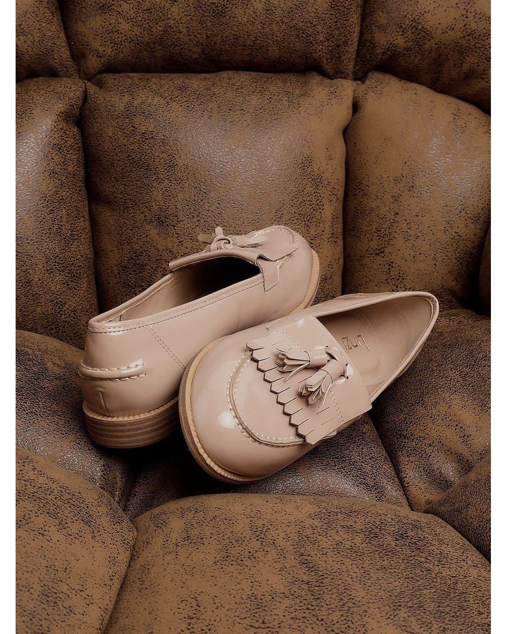 Linzi Natural Rosemary Mocha Faux Leather Classic Slip On Loafer