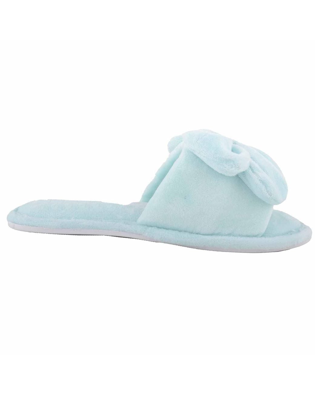 Absolute Footwear Blue Easy Slip On Velour Style Open Toe Mule Slipper With Bow Detail