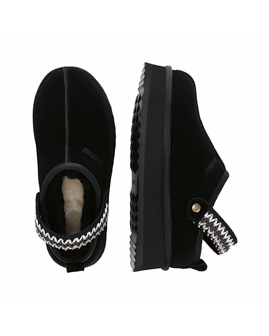 EverAu Australia Black Sheepskin Wool Maeve Platform Slippers With Eva Sole