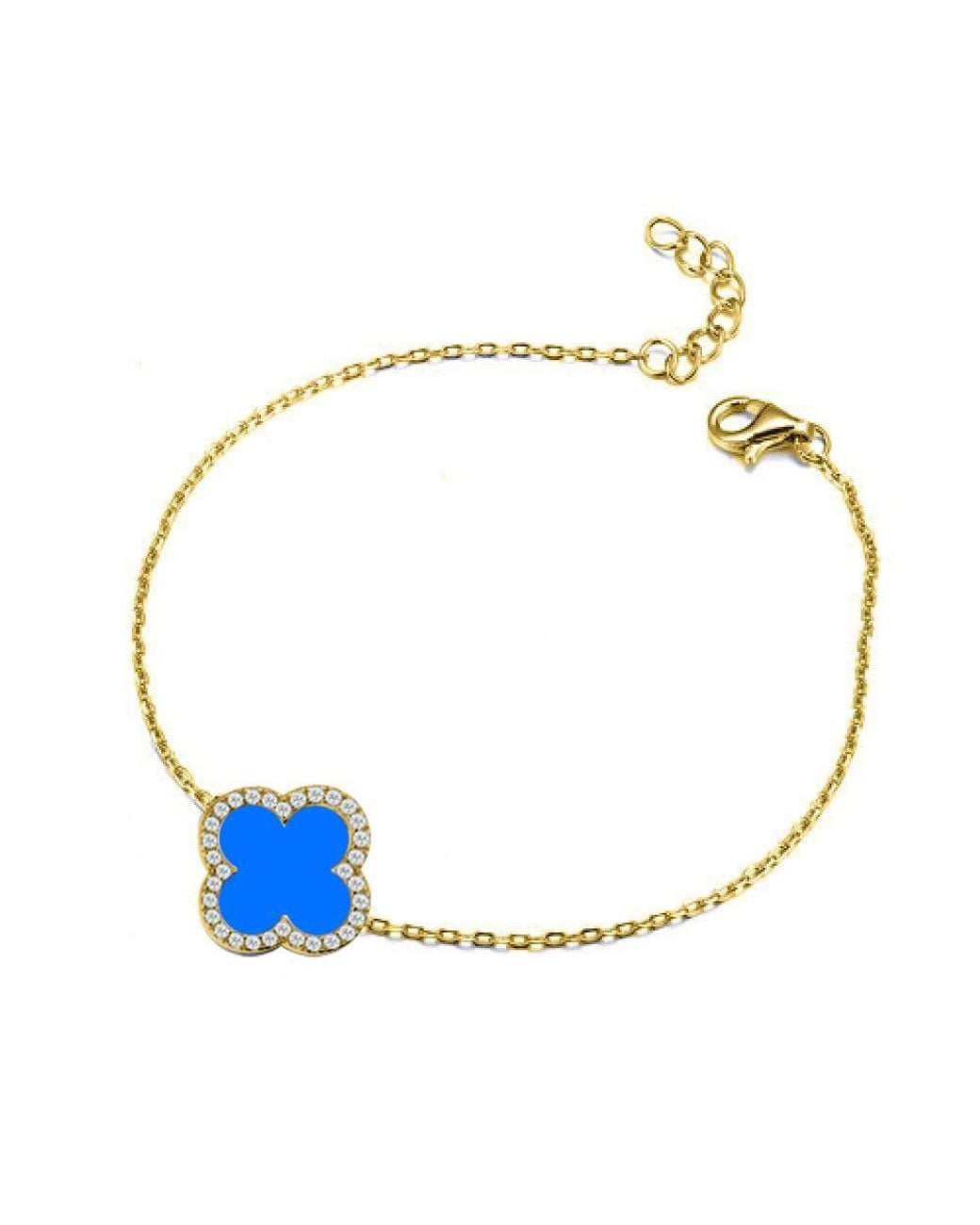 Jewelco London Blue Plated Clover Agate Cz Charm Bracelet 7-8.5"