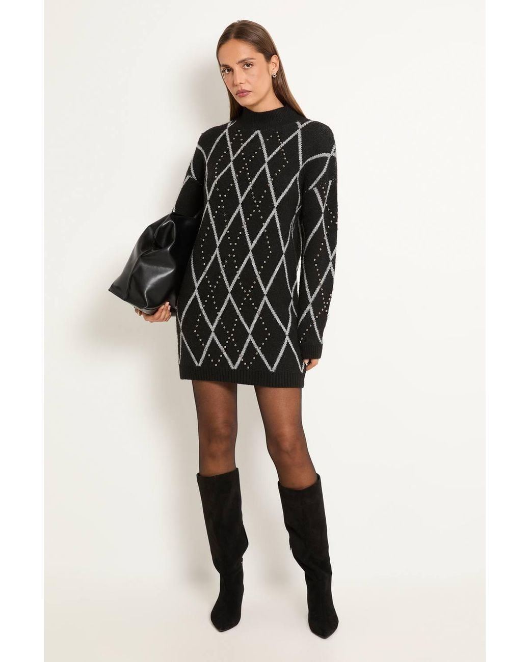 Wallis Black Funnel Neck Knitted Midi Dress