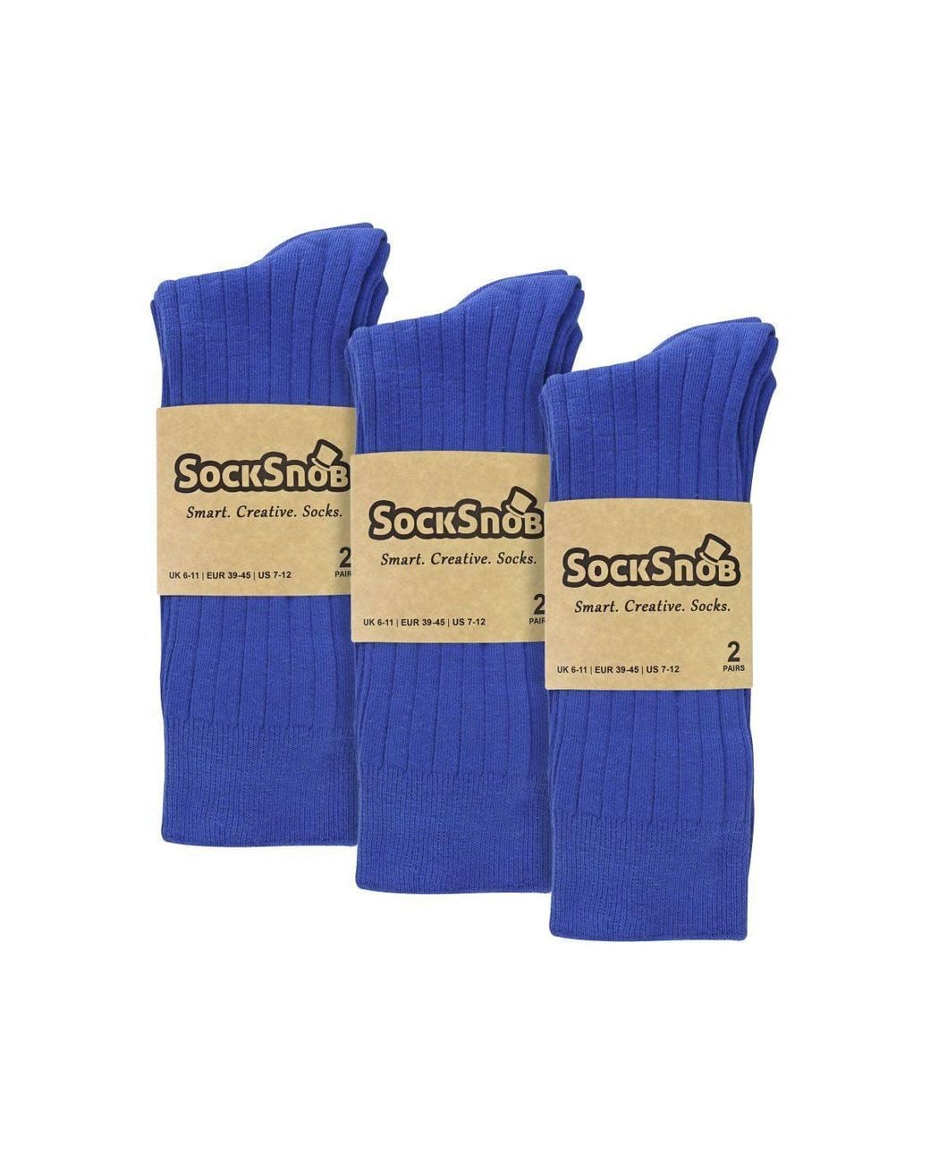 Sock Snob Blue 6 Pairs Plain Coloured Cotton Rich Ribbed Dress Socks for men
