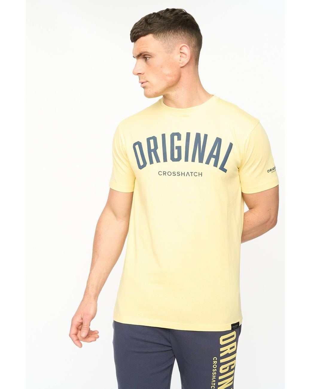 Crosshatch Yellow Kensby Crew Neck Cotton T-Shirt With High Build Graphics for men